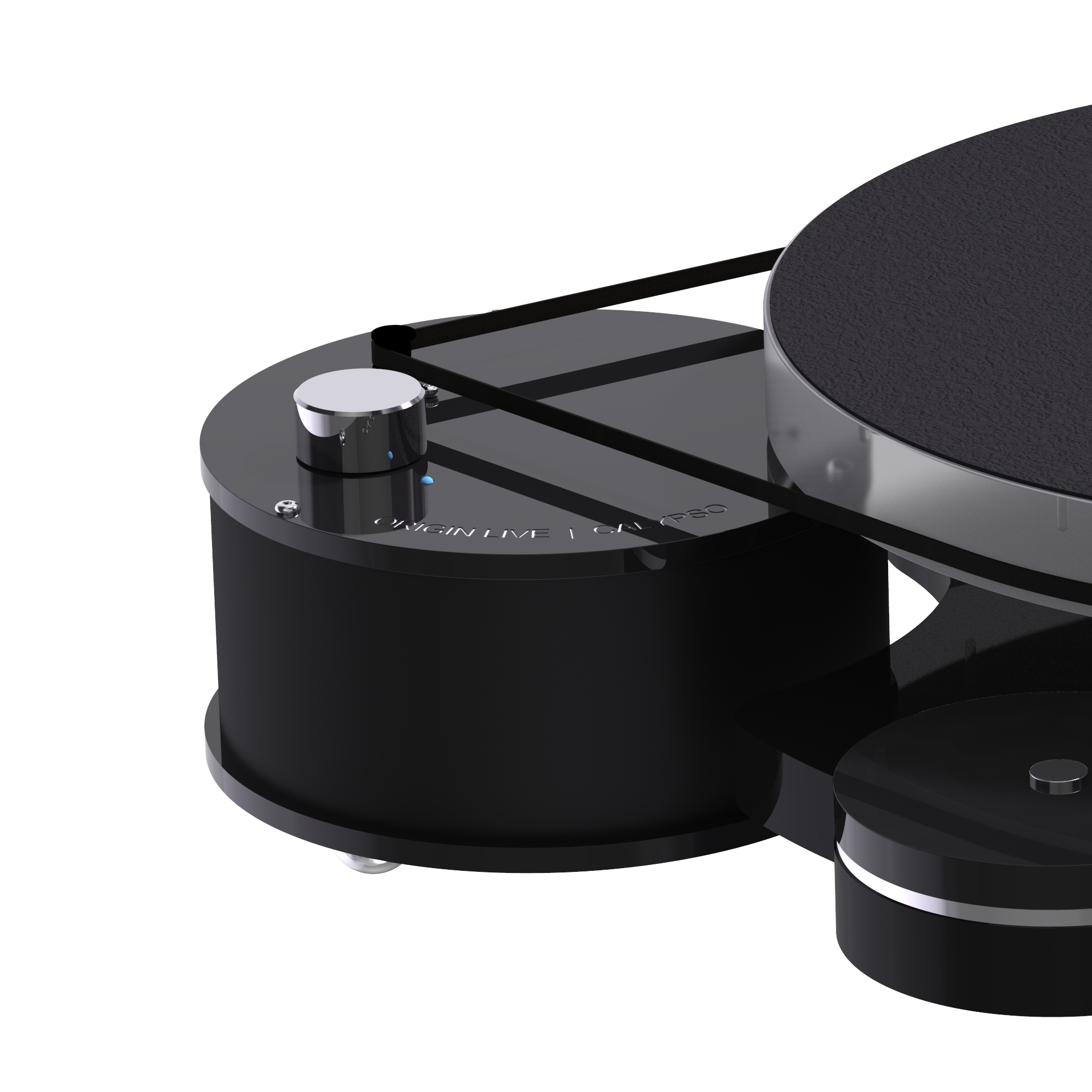 Origin Live Hi-Fi Calypso Turntable Motor Pod Silver tonearm a high end turntable for analogue vinyl audio playback with mid century mid-century retro styling