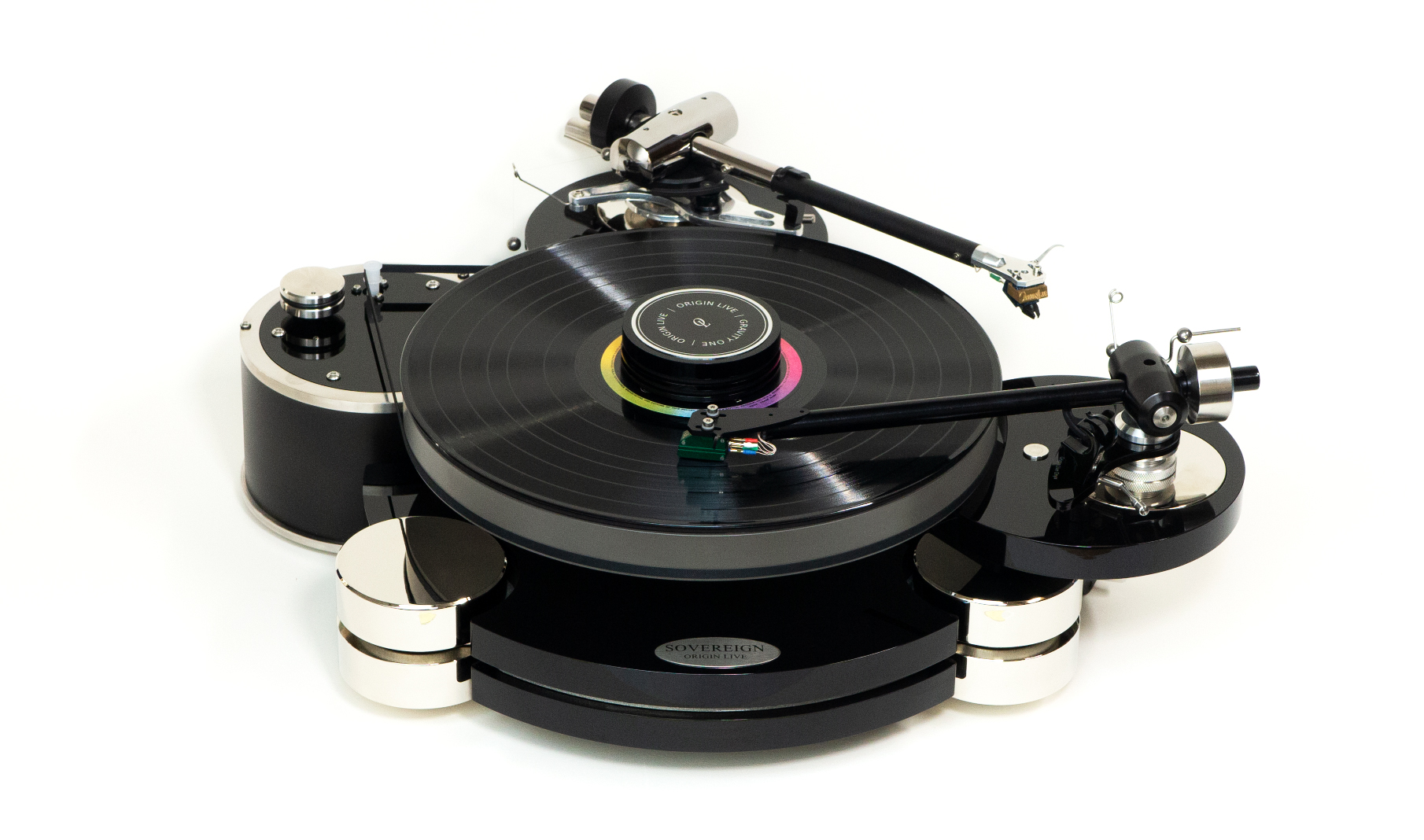 Origin Live Hi-Fi Sovereign Turntable, with dual armnoard mounted with Agile Tonearm and Onyx Tonearm Audio audiophile