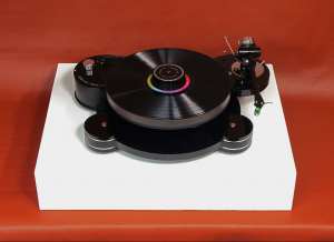 Origin Live Hi-Fi Resolution Turntable for analogue audio vinyl playback fitted with onyx tonearm and gravity one record weight